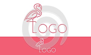 Pink Color Line Art Flamingo Logo Design