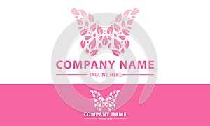 Pink Color Negative Leaf Butterfly Logo Design