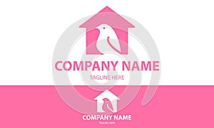 Pink Color Negative Space Bird Home Logo Design