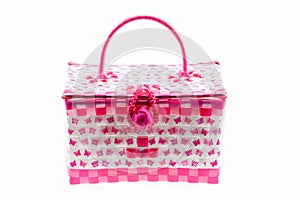 Pink color plastic basket isolated white background.
