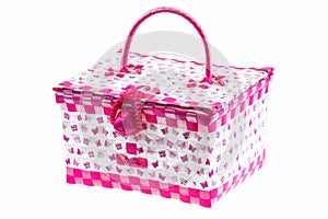Pink color plastic basket isolated white background.