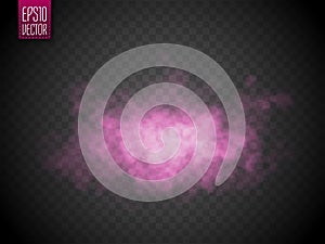 Pink color smoke isolated. Bright vector cloudiness, mist or smog background. Vector