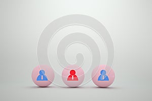 Pink color sphere with people icon on white background. business concept, Human resource and talent management and recruitment.