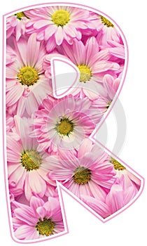 Pink color spring flower capital letter R