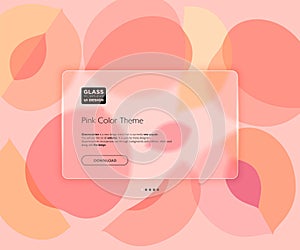 Pink Color Theme. Translucent frosted glass and peach fruits. Vector image in the glassmorphism style.