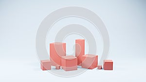 Pink colored cubes on blue background, empty space