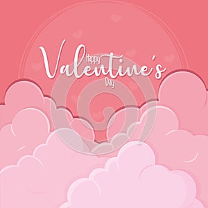 Pink colored invitational card with clouds Valentine day Vector