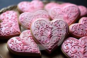 Pink colorful heart cookies. Generate Ai