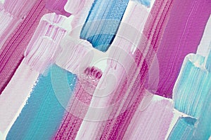 Pink colors. Blue brush strokes. Abstract art painting background. Paint texture