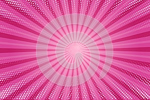 Pink comic background. Cartoon pop art burst rays pattern. Abstract radial texture frame with stars. Vector retro