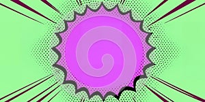 A pink comic book speech bubble on a green background