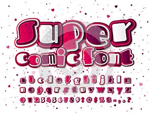 Pink comics font. Multilevel cartoon alphabet