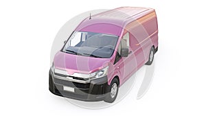 Pink commercial van for transporting small loads in the city on a white background. Blank body for your design. 3d