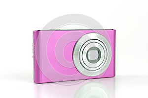 Pink Compact Digital Camera on white Background