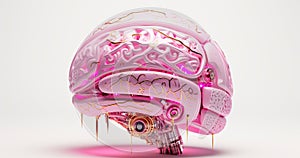 Pink computer brain , with gold parts