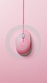 Pink computer mouse on pink background, concept of technology
