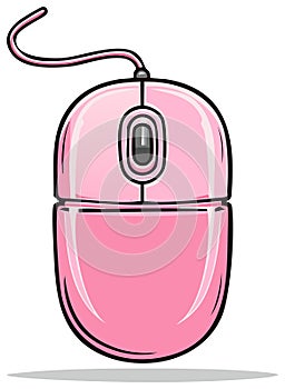 Pink computer mouse with cable vector illustration