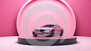 Pink Concept Bmw Car On Glitchy Pink Background - 3d Renders