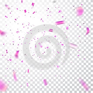 Pink confetti explosion celebration isolated on white transparent background. Falling confetti. Abstract decoration for