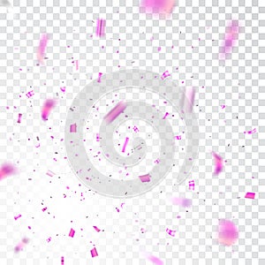 Pink confetti explosion celebration isolated on white transparent background. Falling confetti. Abstract decoration for