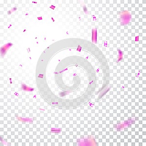 Pink confetti explosion celebration isolated on white transparent background. Falling confetti. Abstract decoration for