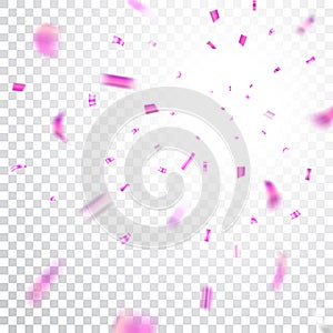 Pink confetti explosion celebration isolated on white transparent background. Falling confetti. Abstract decoration for