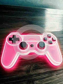 A pink controller light with neon lights on it