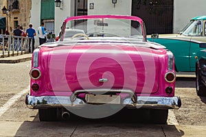 Pink convertible, taxi car on Cuba