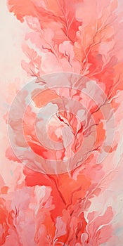 Pink Coral And Leaves Abstract Painting - Fluid Movements And Dramatic Compositions