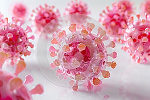 Pink coronaviruses on a white surface photo