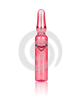 Pink cosmetic ampoule with a bubble in the shape of a heart
