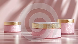 Pink Cosmetic Jars On Pastel Background
