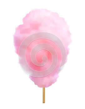 Pink cotton candy. Realistic sugar cloud. Vector isolated object illustration.