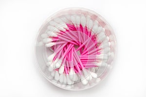 Pink cotton swabs top shot