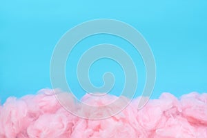 Pink cotton wool background, abstract fluffy soft color sweet candyfloss texture with copy space