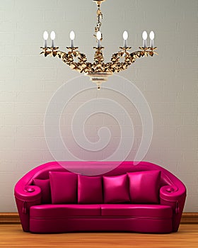 Rosa divano d'oro lampadario 