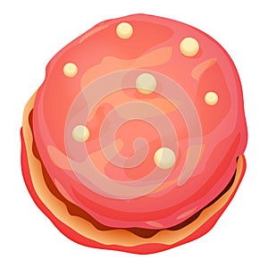 Pink cream biscuit icon, cartoon style