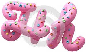 Pink cream with colorful sweets font. Letter H.