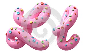 Pink cream with colorful sweets font. Letter L.