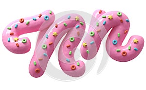 Pink cream with colorful sweets font. Letter N.