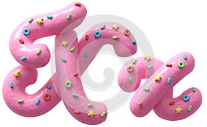 Pink cream with colorful sweets font. Letter X.