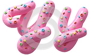 Pink cream with colorful sweets font. Letter Y.