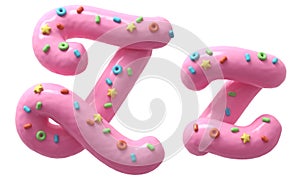 Pink cream with colorful sweets font. Letter Z.