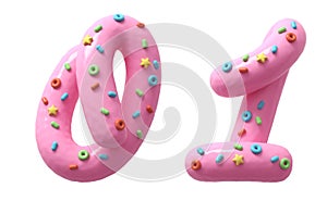 Pink cream with colorful sweets font. Number 0 1