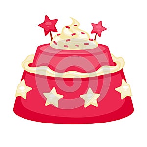 Pink creamy cake with decorations in form of stars isolated
