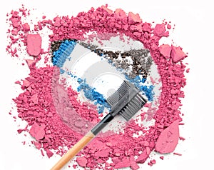 Pink crushed make up powder and blush blue eyeshadow.