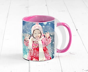 Pink cup with bright pink handle