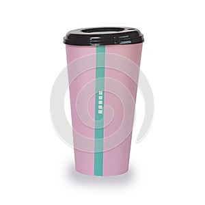 Pink cup with plastic lid mock up isolated,Clear plain tea or coffee take away photo