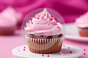 Pink cupcake on barbie pink background