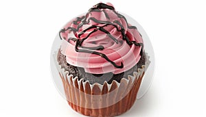 A pink cupcake with chocolate icing, a sweet indulgence generated